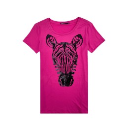 Design women's T-shirt sequined zebra logo custom rose red solid color T-shirt summer round neck short-sleeved T-shirt black flannelette animal pattern design fashion foreign style T-shirt T-shirt manufacturer T1105 Design women's T-shirt sequined zebra logo custom rose red solid color T-shirt summer round neck short-sleeved T-shirt black flannelette animal pattern design fashion foreign style T-shirt T-shirt manufacturer T1105